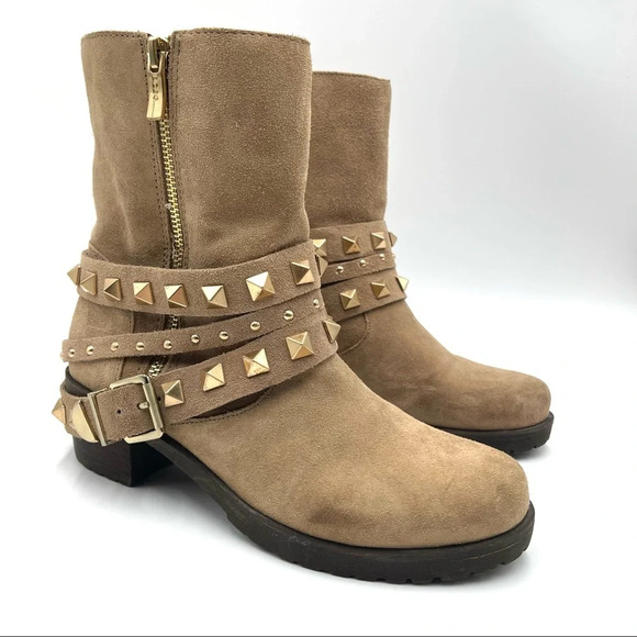BCBGeneration Estabon tan suede studded moto boots size 7 - Picture 1 of 9